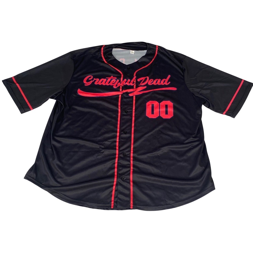 Grateful Dead Jerry Garcia 00 Baseball Jersey Mens XXXL Black Red Button Shirt